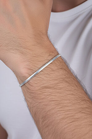 925 ayar Gümüş balık sırtı ezme italyan model erkek zincir bileklik SGTL13114RODAJ