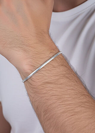 925 ayar Gümüş balık sırtı ezme italyan model erkek zincir bileklik SGTL13114RODAJ