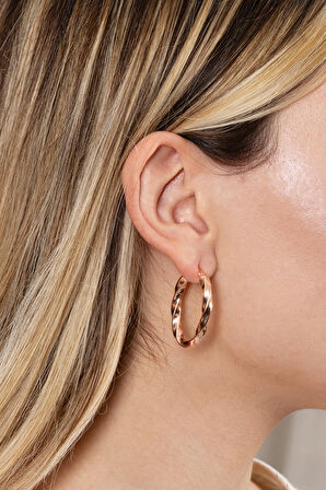 925 ayar gümüş küpe rose 33 mm burgu oval şekilli şarnel halka küpe SGTL13152ROSE