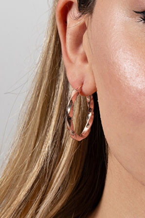 925 ayar gümüş küpe rose 33 mm burgu oval şekilli şarnel halka küpe SGTL13152ROSE