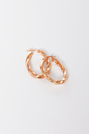 925 ayar gümüş küpe rose 33 mm burgu oval şekilli şarnel halka küpe SGTL13152ROSE