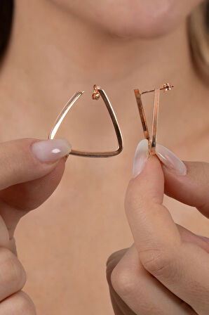 925 ayar gümüş küpe rose geometrik üçgen tasarım küpe SGTL13153ROSE