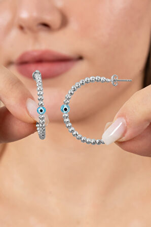 925 ayar gümüş küpe rodyumlu büyük boy nazarlı dorica halka küpe SGTL13154RODAJ