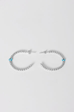 925 ayar gümüş küpe rodyumlu büyük boy nazarlı dorica halka küpe SGTL13154RODAJ