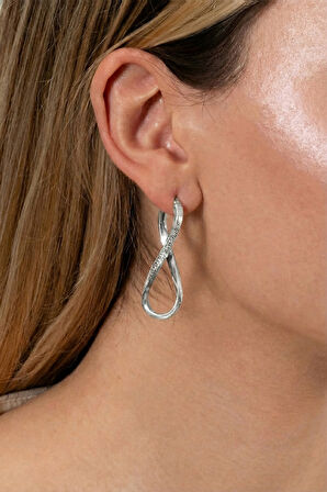 925 ayar gümüş küpe rodyumlu desenli sonsuzluk kavisli küpe SGTL13159RODAJ