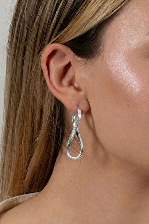 925 ayar gümüş küpe rodyumlu desenli sonsuzluk kavisli küpe SGTL13159RODAJ