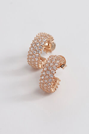 925 ayar gümüş küpe rose zirkon taşlı 3 sıra tamtur halka küpe SGTL13163ROSE