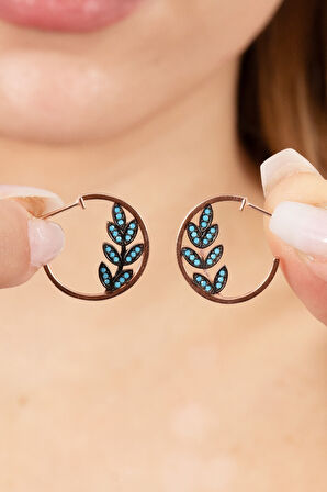 925 ayar gümüş küpe rose turkuaz taşlı yaprak modeli halka küpe. SGTL13166MAVI