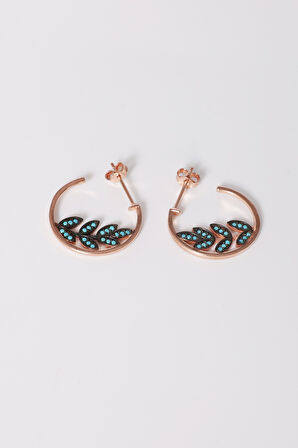 925 ayar gümüş küpe rose turkuaz taşlı yaprak modeli halka küpe. SGTL13166MAVI