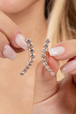 925 ayar gümüş küpe rose zirkon sıra taşlı özel tasarım küpe SGTL13168ROSE