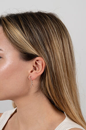 925 ayar gümüş küpe rose zirkon sıra taşlı özel tasarım küpe SGTL13168ROSE