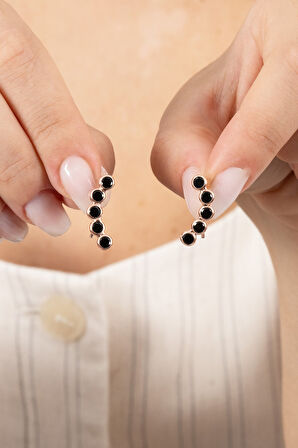 925 ayar gümüş küpe rose onix siyah sıra taşlı özel tasarım küpe SGTL13169SIYAH