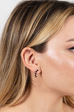 925 ayar gümüş küpe rose onix siyah sıra taşlı özel tasarım küpe SGTL13169SIYAH