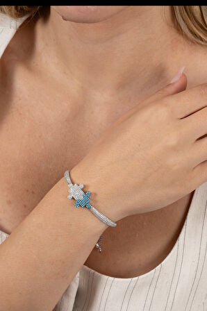 925 ayar gümüş bileklik rodyumlu turkuaz ve zirkon taşlı asansörlü yapboz modeli bileklik SGTL13170RODAJ