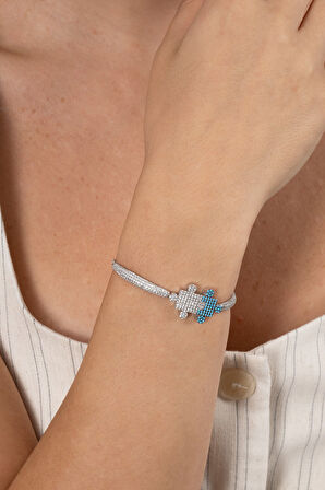 925 ayar gümüş bileklik rodyumlu turkuaz ve zirkon taşlı asansörlü yapboz modeli bileklik SGTL13170RODAJ