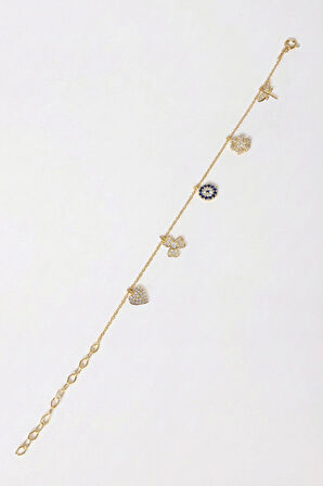 925 ayar gümüş bileklik altın yaldızlı zirkon taşlı nazar boncuklu şans bilekliği SGTL13172GOLD