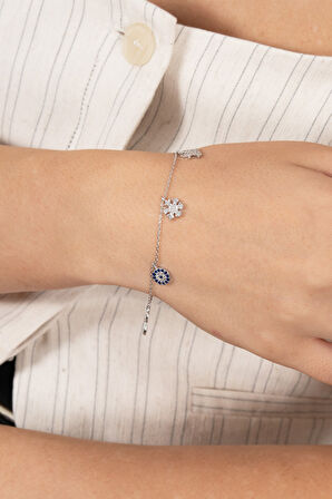 925 ayar gümüş bileklik rodyumlu zirkon taşlı nazar boncuklu şans bilekliği SGTL13172RODAJ