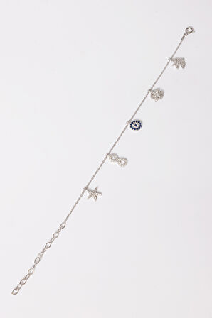 925 ayar gümüş bileklik rodyumlu zirkon taşlı nazar boncuklu şans bilekliği SGTL13172RODAJ