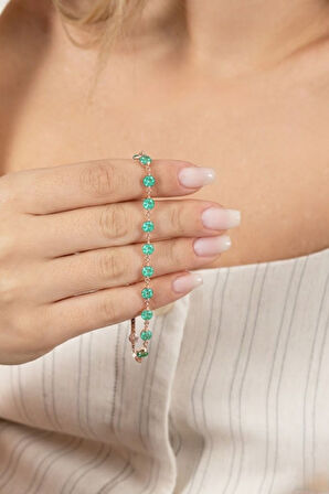 925 ayar gümüş bileklik rose 5 mm kristalize yeşil taşlı asansörlü sıra taşlı bileklik SGTL13173YESIL