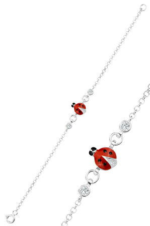 925 ayar gümüş bileklik zirkon taşlı kırmızı mineli uğur böceği çocuk bileklik SGTL13175RODAJ