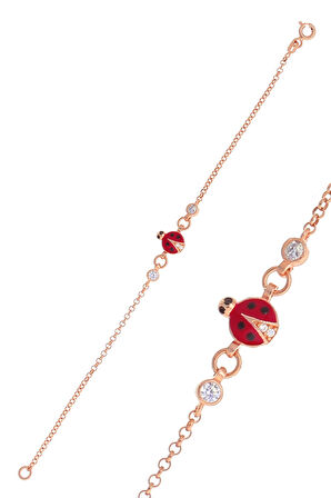 925 ayar gümüş bileklik rose zirkon taşlı kırmızı mineli uğur böceği çocuk bileklik SGTL13175ROSE