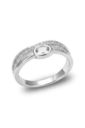 925 Ayar Gümüş Yüzük Rodyumlu Zirkon Taşlı Özel Bezel Tasarım Tektaş Kadın Yüzük 