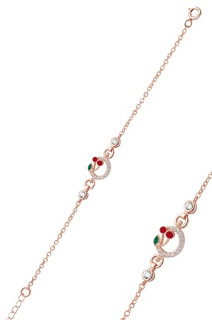 925 Ayar Gümüş Kiraz Figürlü Rose Zirkon Taşlı Çocuk Bileklik SGTL13298ROSE