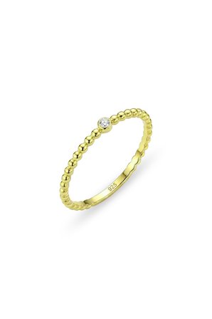 925 Ayar Gümüş Yüzük Altın Kaplama Gold İnce Top Boncuklu Tek Taş Yüzük - Minimalist Tasarım 