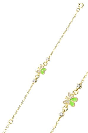 925 Ayar Gümüş Yeşil Mineli Kelebek Çocuk Bilekliği - Altın Kaplama Bebek Künyesi SGTL13333GOLD