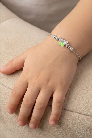 925 Ayar Gümüş Yeşil Mineli Kelebek Çocuk Bilekliği - Mineli Bebek Künyesi SGTL13333RODAJ