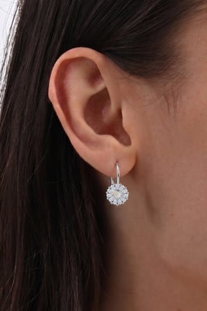 925 Ayar Gümüş Küpe Opal ve Damla Kesim Zirkon Taşlı Işıltılı Çiçek Küpe SGTL13374RODAJ