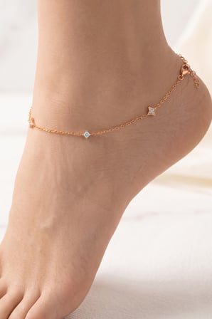 925 Ayar Gümüş Halhal Rose Gold Kuzey Yıldızı Işıltılı Baget Taşlı Kadın Halhal SGTL13378ROSE