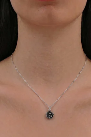 925 Ayar Gümüş Katmerli Kara Gül Modeli Nostaljik Takı Seti Kolye Küpe Yüzük Otantik SGTL13431GUMUS