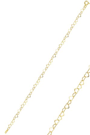 925 Ayar Gümüş Altın Kaplama Tasarım Birbirine Bağlı Kalpler Zincir Halhal SGTL13438GOLD