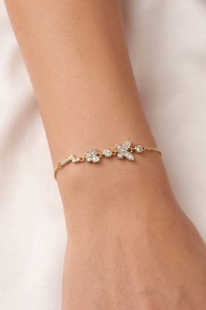 925 Ayar Gümüş Bileklik Altın Kaplama Taşlı İkili Kelebek Yıldırım Motifli Bileklik Zarif Kadın Şans Bilekliği SGTL13468GOLD