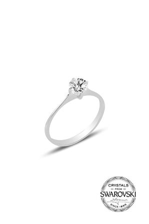 Gümüş Swarovski tek taş yüzük