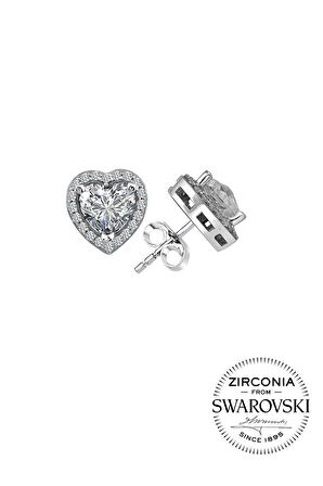 Gümüş Swarovski taşlı pırlanta modeli kalp küpe