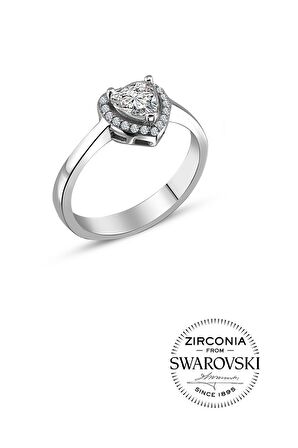 Gümüş Swarovski taşlı pırlanta modeli kalp yüzük