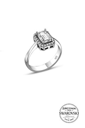 Gümüş Swarovski baget taşlı pırlanta modeli yüzük