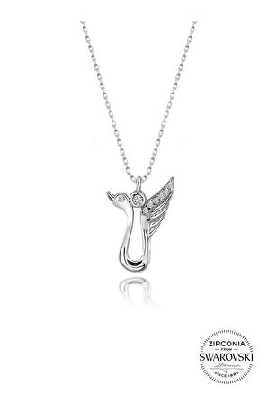 Gümüş Swarovski taşlı pırlanta modeli kuğu kolye