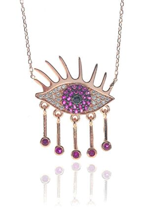 Füşya ve zirkon taşlı göz kolye