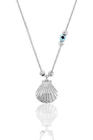 Gümüş rodyumlu doricalı  gümüş midye kolye