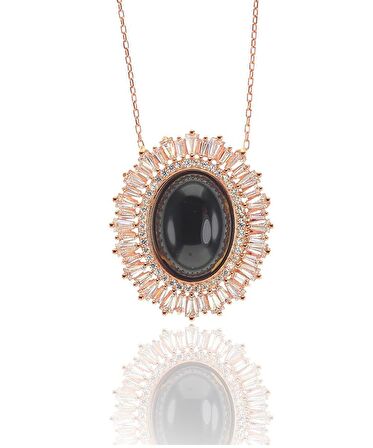 Gümüş Baget ve onix taşlı kolye