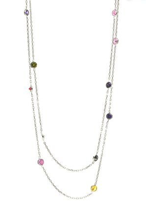 Gümüş rodyumlu renkli sıra taşlı kolye