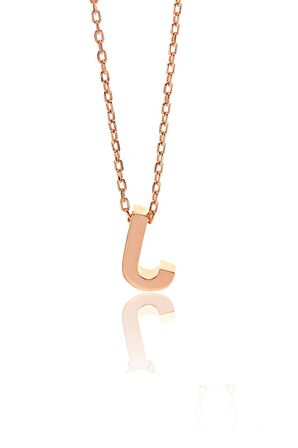 Gümüş üç boyutlu J harfi kolye