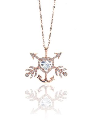 Gümüş kalpli çapa ok kolye