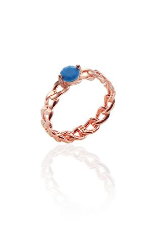 Gümüş turkuaz taşlı zincir modeli yüzük