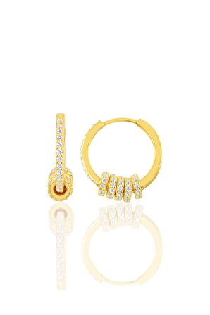 Gümüş zirkon taşlı altın yaldızlı ring küpe