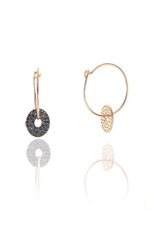 Gümüş rose oniks taşlı yuvarlak halka küpe