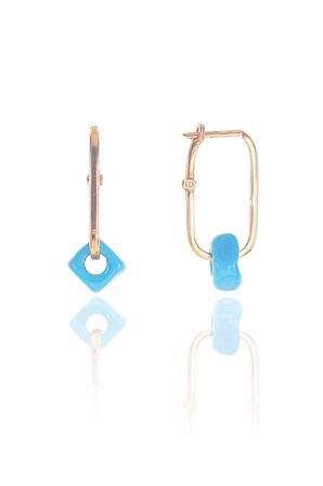 Gümüş rose  mavi boncuklu  göçmen küpe